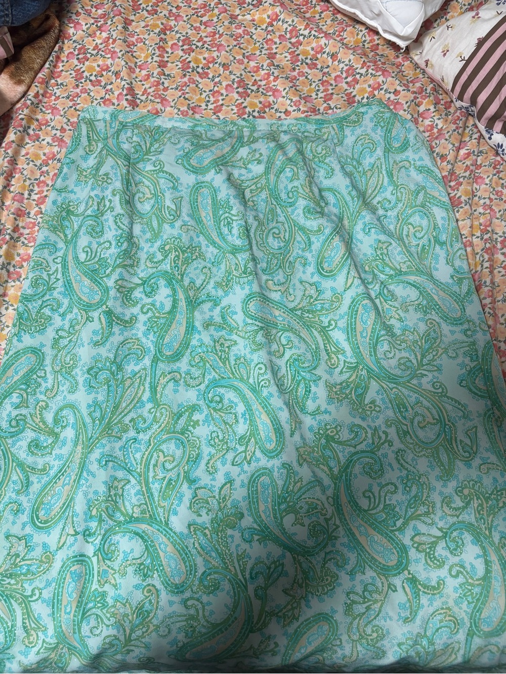 Women's Light Blue & Green Paisley A-Line Skirt